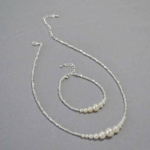 Conjunto de Joyas de Collar Pulsera de Perlas Artificiales de Color Plateado Irregular Minimalista para Mujer Cadena de Clavícula Elegante Regalo
