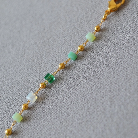 Elegante Collar Choker de Cobre con Cuentas Verde Degradado para Mujer Cuentas Cuadradas Geométricas Hechas a Mano