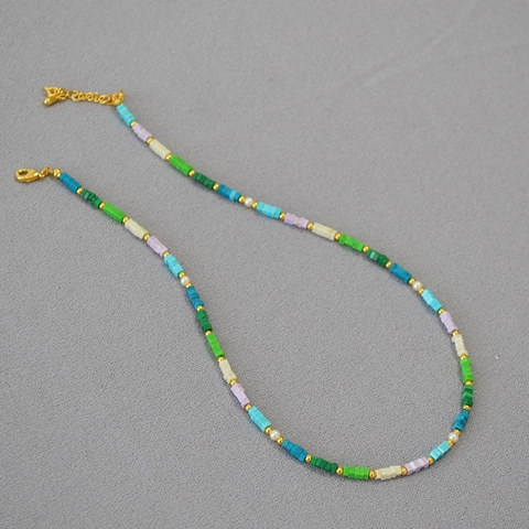 Collana di Perline Quadrate in Turchese Sintetico Colorato Fatto a Mano Per Donna Dolce Lega Bohémien Bracciale di Perle Artificiali