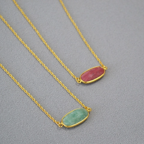 Vintage Ovalen Natuursteen Hanger Halsketting Vergulde Koperen Touwketting Voor Dames Minimalistische Esthetische Sieraden