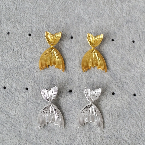 Pendientes de Botón de Latón de Cola de Pez Vintage Con Poste de Plata de Ley 925 Oro Plata Joyería de Cola de Sirena