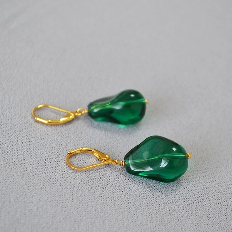 Orecchini a Goccia in Vetro Vintage Francese Donna Rame Placcato Oro Stile Barocco Irregolare Elegante Gioielli Estetici