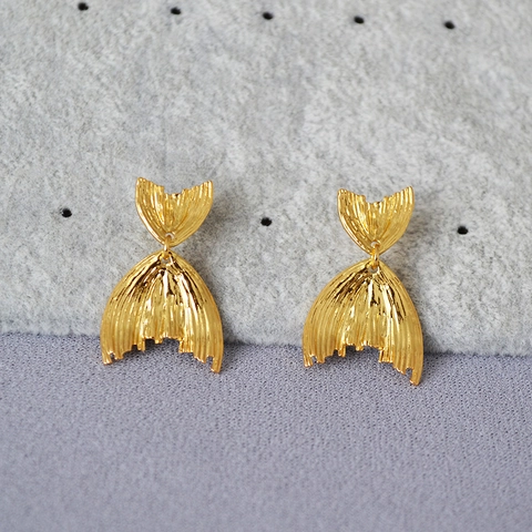 Pendientes de Botón de Latón de Cola de Pez Vintage Con Poste de Plata de Ley 925 Oro Plata Joyería de Cola de Sirena