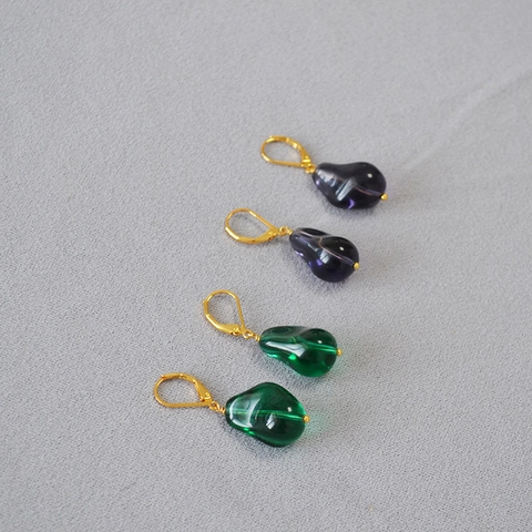 Orecchini a Goccia in Vetro Vintage Francese Donna Rame Placcato Oro Stile Barocco Irregolare Elegante Gioielli Estetici