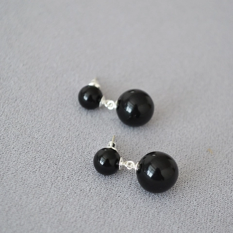 Minimalisti Orecchini a Bottone con Perla Tonda in Agata Nera Con Perno in Argento 925 Trendy Eleganti Orecchini a Sfera Donna