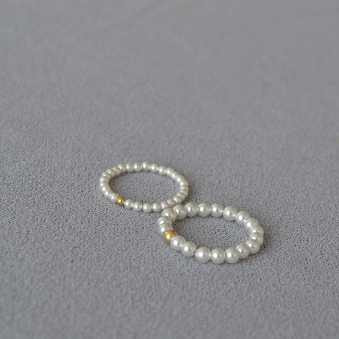 Anillo de Cuentas de Perla Artificial Hecho a Mano Con Cuentas Llenas de Oro 14K para Mujer Minimalista Fino Joyería para Dedo Índice Regalo