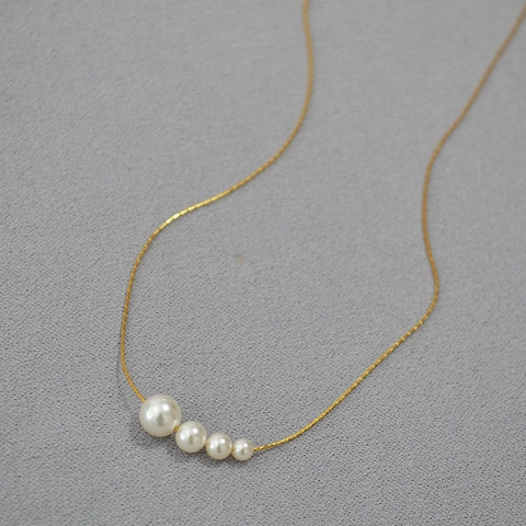 Brass 18K Gold Plated Gradient Artificial Pearl Pendant Necklace Simple Elegant Clavicle Chain Jewelry Gift For Women