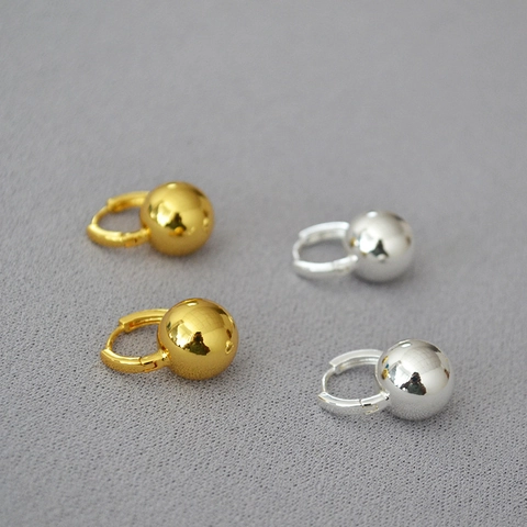 Pendientes de Aro con Colgante de Bola Oro Plata Estilo Coreano Minimalista Diseño de Nicho Joyería de Cobre para Mujer