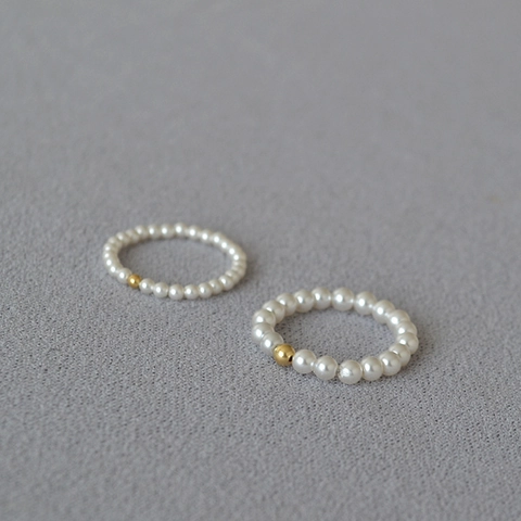 Anillo de Cuentas de Perla Artificial Hecho a Mano Con Cuentas Llenas de Oro 14K para Mujer Minimalista Fino Joyería para Dedo Índice Regalo