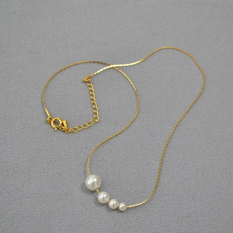 Brass 18K Gold Plated Gradient Artificial Pearl Pendant Necklace Simple Elegant Clavicle Chain Jewelry Gift For Women