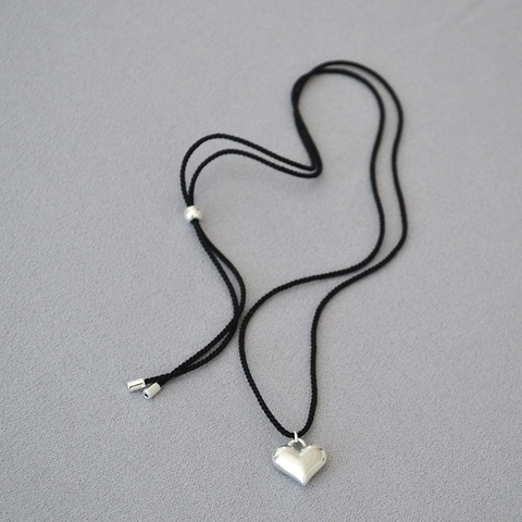 Collar Con Colgante De Corazón De Latón Minimalista Para Mujer Hombre Cadena De Cuerda Negra Ajustable Joyas De Corazón Pulido