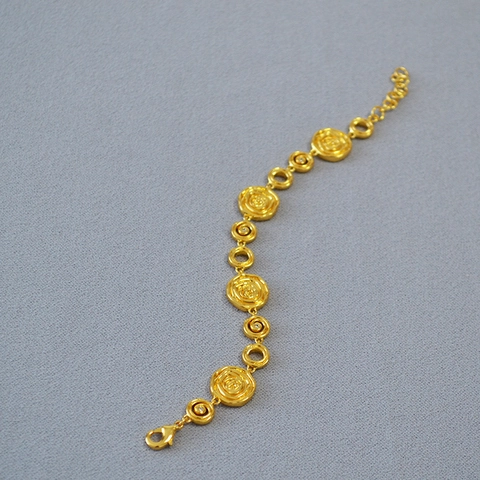 Pulsera de Eslabones de Latón Bañado en Oro 18K Vintage con Flor de Rosa y Circonia Incrustada para Mujer Joyería Elegante