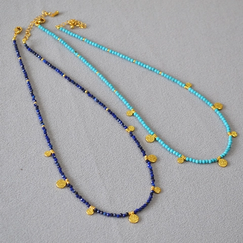 Collana di Perline in Rame Vintage Fatta a Mano per Donna Lapislazzuli Turchese Spinello Nero Ciondolo Moneta Gioielli