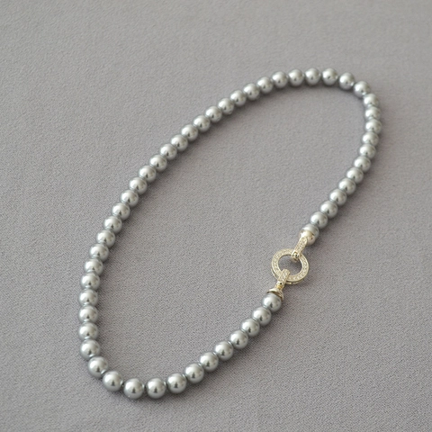 Collana di Lusso in Ottone Perla Artificiale Zirconia per Donna Elegante Chiusura con Perla Rotonda Catena a Clavicola Gioielli