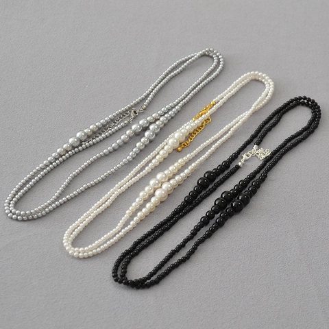 Elegant Multi Layer Artificial Pearl Agate Beaded Long Necklace For Women Gradient Round Bead Sweater Chain Fashion Jewelry Accessory
