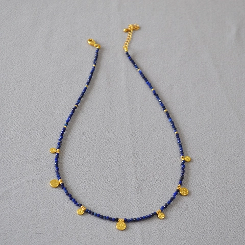 Collana di Perline in Rame Vintage Fatta a Mano per Donna Lapislazzuli Turchese Spinello Nero Ciondolo Moneta Gioielli