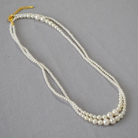 Elegant Multi Layer Artificial Pearl Agate Beaded Long Necklace For Women Gradient Round Bead Sweater Chain Fashion Jewelry Accessory