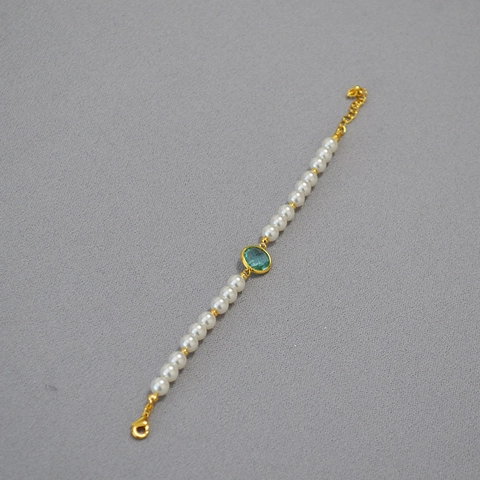 Elegante Pulsera de Latón para Mujer Con Perlas Artificiales y Diamantes de Imitación Facetados Azul Claro Pulsera de Cuentas Ajustable Joyería Regalo