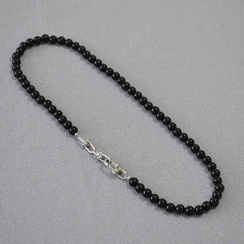 Collana Vintage in Agate Nera con Perline per Donna Rame Galvanico Stile Industriale Chiusura a U Gioielli Moda
