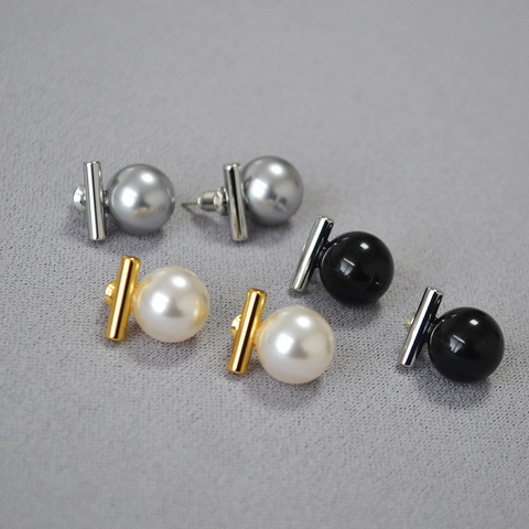 Modern Geometric Bar Artificial Pearl Stud Earrings For Women 925 Sterling Silver Post Copper Black Agate Jewelry