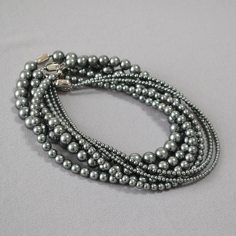 Collana di Perle Artificiali Stile Vintage Francese Elegante Chiusura a Chicco in Acciaio al Titanio Girocollo per Donna