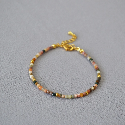 Bracelet de Perles en Pierre Naturelle Fait à la Main pour Femme Amazonite Cuivre Plaqué Or Ajustable Boho Bijoux Cadeau