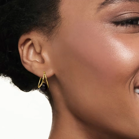 French Style Elegant Double Hoop Earrings For Women Copper Gold Plated With Artificial Pearl Agate Geometric Line Ear Clip Fashion Jewelry