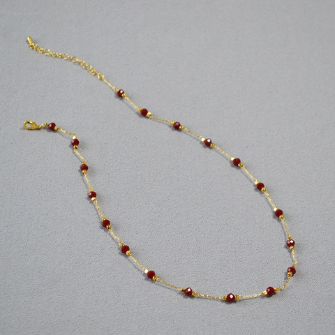 Collana Vintage in Ottone Placcato Oro Con Perline di Strass Rosse per Donna Elegante Retrò Catena a Girocollo Gioielli Regalo