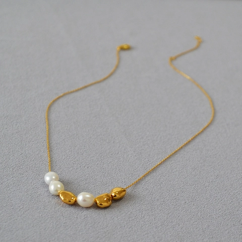 Minimalistische Kupfer Vergoldet Unregelmäßige Süßwasser Barockperle Anhänger Halskette Für Damen Elegante Choker Schmuck Geschenk