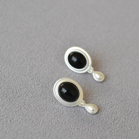 Orecchini a Bottone a Goccia d'Acqua di Design di Nicchia Vintage Con Perno in Argento Sterling 925 Pietra di Agata in Ottone Gioielli da Donna di Lusso