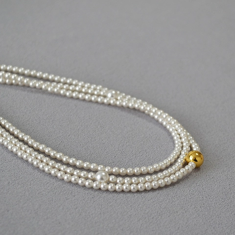 French Vintage Hepburn Style Elegant Multi-strand Artificial Pearl Necklace With Copper Gold Plated Bead Women Jewelry
