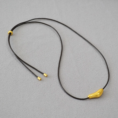 Collana con Pendente a Forma di Uccello Astratto in Ottone Placcato Oro Argento Vintage con Cordino in Pelle Regolabile Donna Gioielli