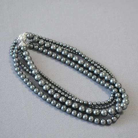 French Style High Luster Artificial Tahitian Pearl Necklace With Silver Magnetic Clasp Dark Grey Bead Jewelry For Women