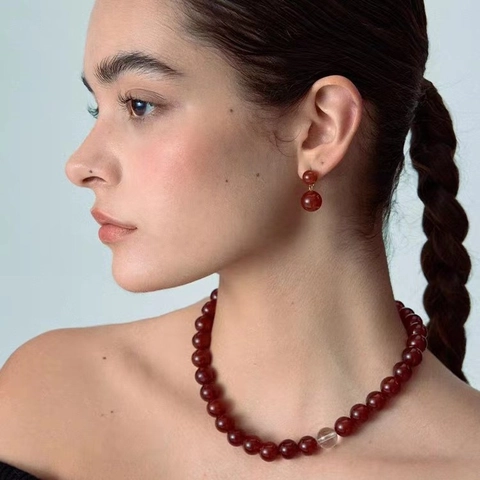 Orecchini a Bottone a Doppia Sfera in Agata Naturale Design Francese Perno in Argento Sterling 925 Gioielli Geometrici