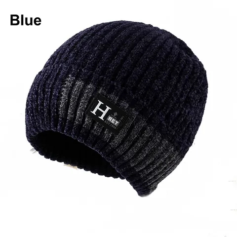Bonnet en Tricot d'Hiver pour Homme Mélange de Coton Doublé Polaire Coupe-vent Jacquard Écusson Lettre