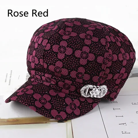 Damen Vintage Schirmmütze Mode Polyester Hut Mit Strass Metallschnalle Bedruckt Winddicht Achteckiger Hut Für Frauen