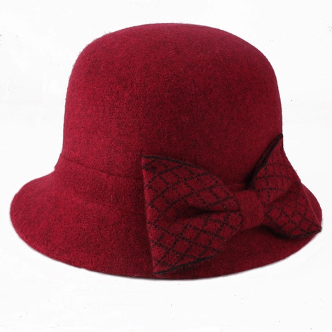 Chapeau Cloche Vintage Élégant pour Femmes Avec Nœud Papillon Couleur Unie Chapeau Fedora en Feutre Chaud Automne Hiver