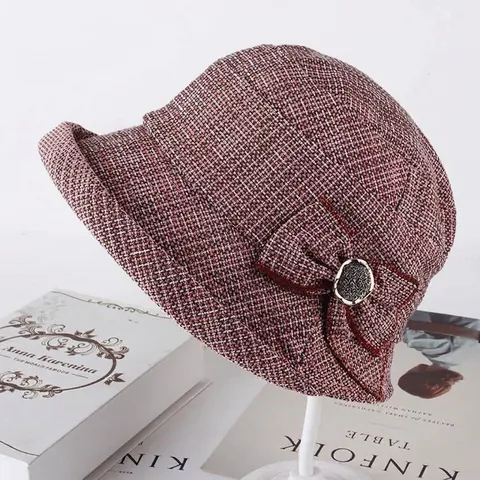 Chapeau Fedora Jacquard Vintage Femme Avec Nœud Bouton Métallique Élégant Chapeau Cloche Ajustable Pour Automne Hiver
