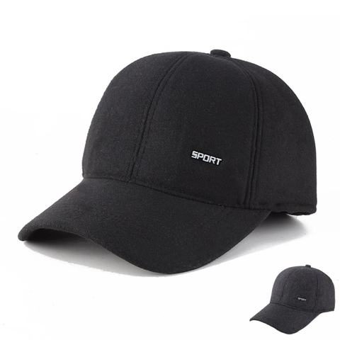 Winter Warm Woolen Baseball Cap With Earflaps Fleece Lined Ear Protection Hat For Middle Aged And Elderly Men Sport Style