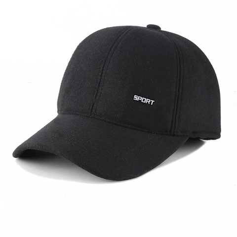 Winter Warm Woolen Baseball Cap With Earflaps Fleece Lined Ear Protection Hat For Middle Aged And Elderly Men Sport Style