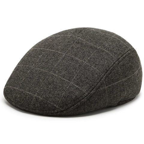 Béret Plat Vintage pour Hommes Automne Hiver Chaud Ivy Cap Motif à Chevrons Carreaux Newsboy Hat Avec Protection des Oreilles