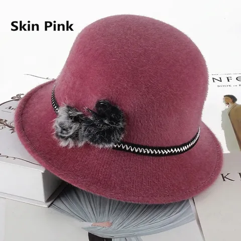 Damen Vintage Cloche Bucket Hat Herbst Winter Warm Polyester Hut Mit Kunstfell Pom Poms Elegant Verstellbar Party Hut