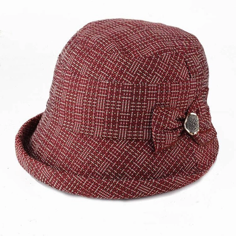 Chapeau Fedora Jacquard Vintage Femme Avec Nœud Bouton Métallique Élégant Chapeau Cloche Ajustable Pour Automne Hiver
