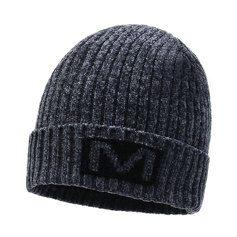 Men's Winter Polyester Knitted Beanie Hat Fleece Lined Thick Warm Skull Cap Ribbed Slouchy Hat Outdoor Skiing Headwear