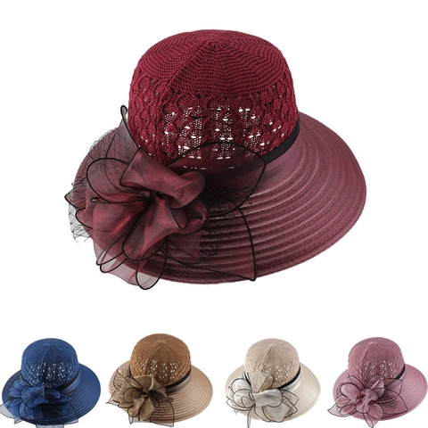 Chapeau de Soleil Tricoté pour Femmes Floral Pliable Chapeau de Plage Mode Jacquard Casquette Pare-soleil Polyvalent en Coton Polyester