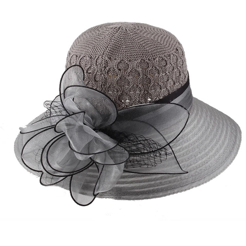 Chapeau de Soleil Tricoté pour Femmes Floral Pliable Chapeau de Plage Mode Jacquard Casquette Pare-soleil Polyvalent en Coton Polyester