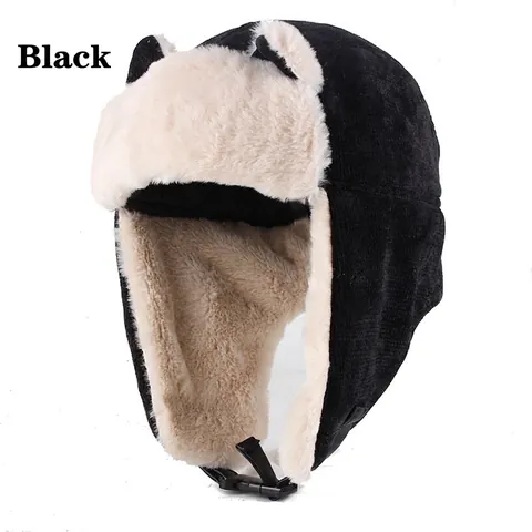 Chapeau Lei Feng d'hiver Chaud en Velours Côtelé Pour Femmes Hommes Aviateur Avec Cache-oreilles Oreilles d'animaux Peluche