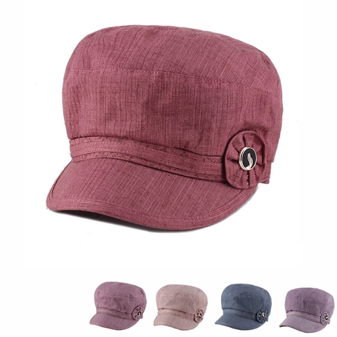 Dames Katoen Polyester Achtkantige Pet Newsboy Cap Met Bloem Vintage Casual Effen Kleur Zonbescherming Mode Pet