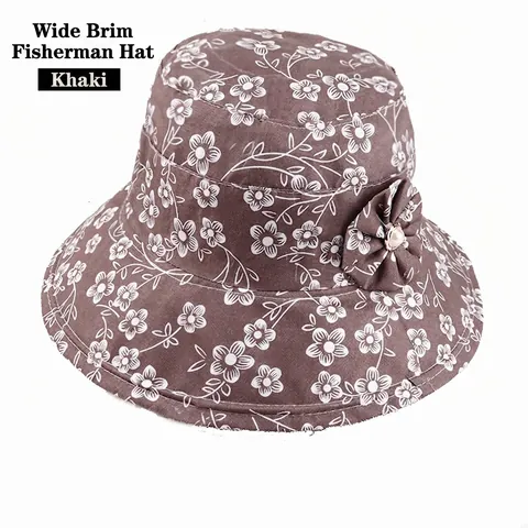 Women Floral Print Bucket Hat With Artificial Pearl Flower Decoration Adjustable Wide Brim Sun Hat For Spring Autumn Travel