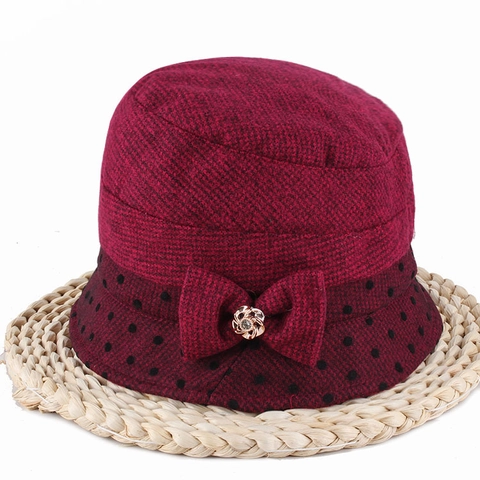 Sombrero Cloche Elegante para Mujer Invierno Cálido Algodón Poliéster Pata de Gallo con Decoración de Lazo Flor de Strass